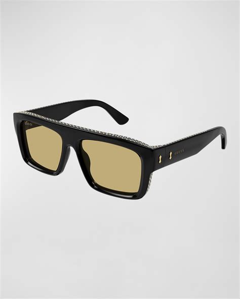 gucci rectangular frame acetate sunglasses with crystals|gucci polarized sunglasses men's.